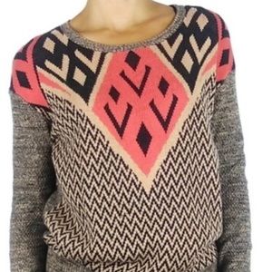 Ecote coral and blue chevron sweater